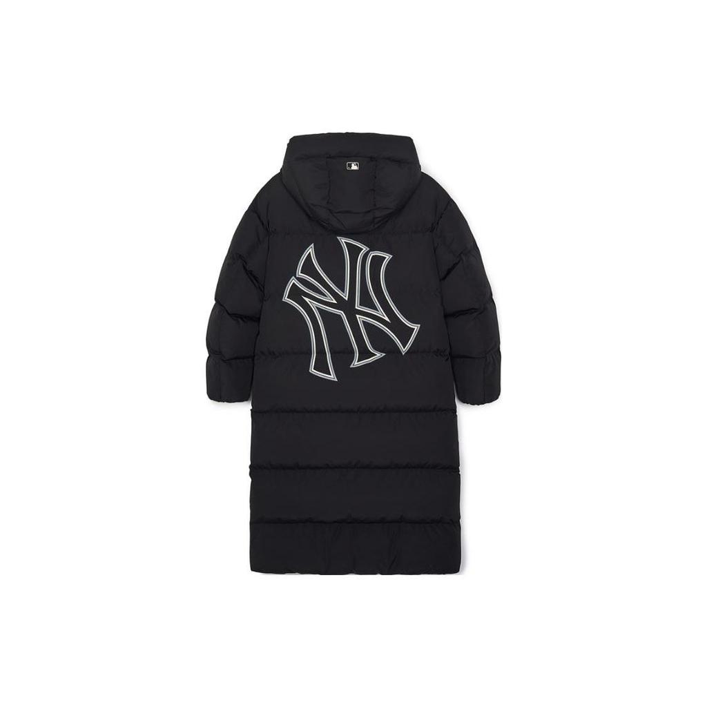 MLB New York Yankees Logo Print Double-Breasted Hooded Mid-Length Long Sleeve Windbreaker Korean Style Matte Quilted Down Jacket 3ADJB1836-50BKS