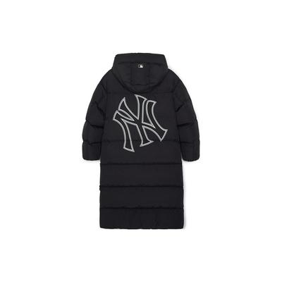MLB New York Yankees Logo Print Double-Breasted Hooded Mid-Length Long Sleeve Windbreaker Korean Style Matte Quilted Down Jacket 3ADJB1836-50BKS