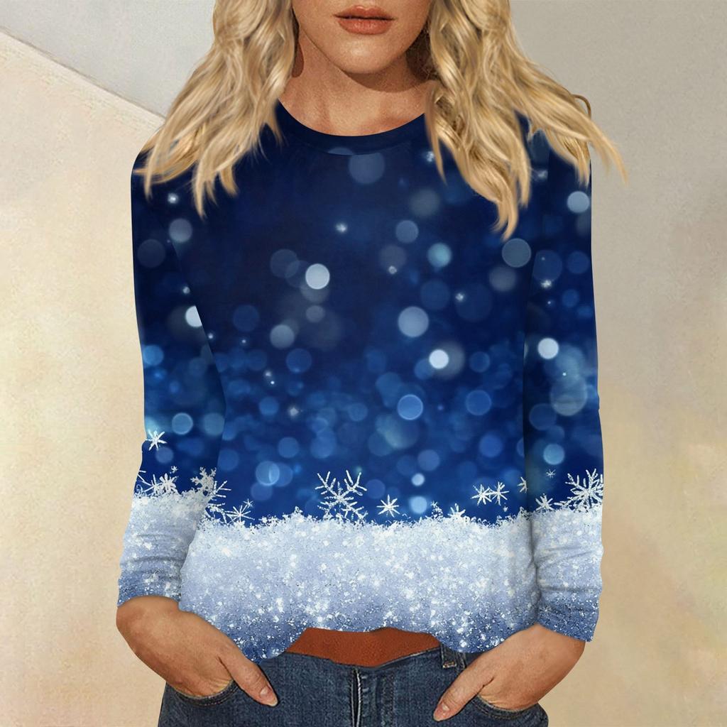 Long Sleeve Shirts For Women Cute Christmas Day Print Graphic Tees Blouses Casual Plus Size Basic Tops Pullover