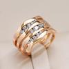Exaggerated Style Gold Color Wave Texture Zircon Rings Party Vintage Women Jewelry