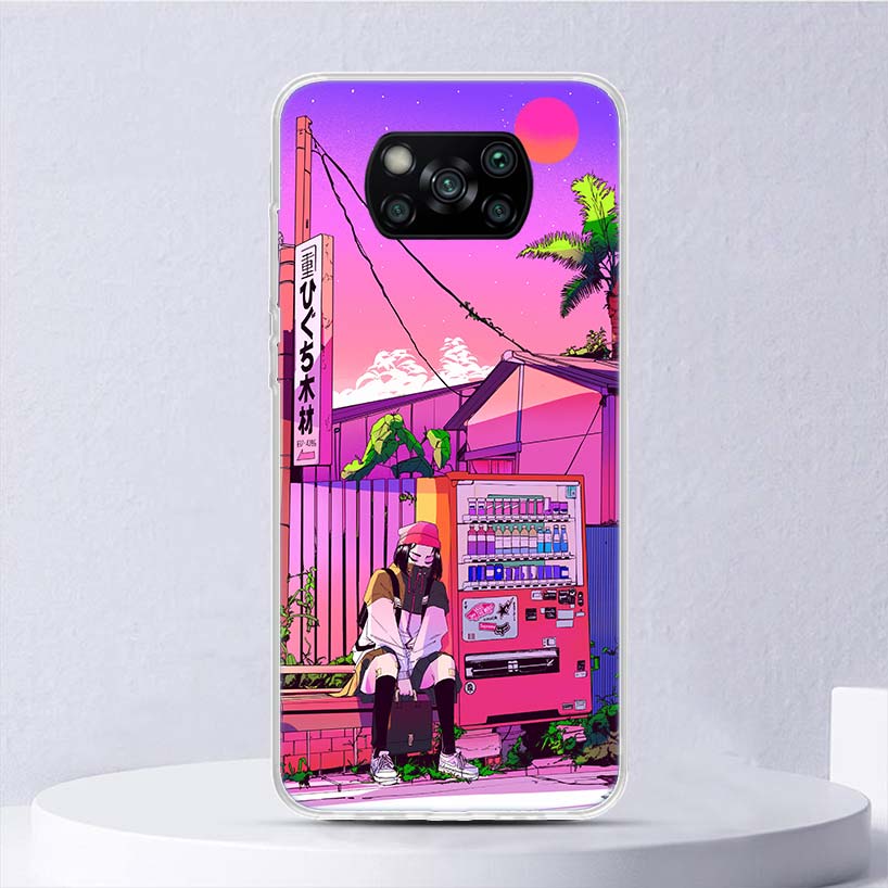 Мягкий чехол Anime Vaporwave Glitch Purple для Xiaomi Poco X3 NFC X4 M4 Pro M3 M2 Phone Cover F3 F2 F1 Mi Note 10 Lite A3 A2 A1 Fun