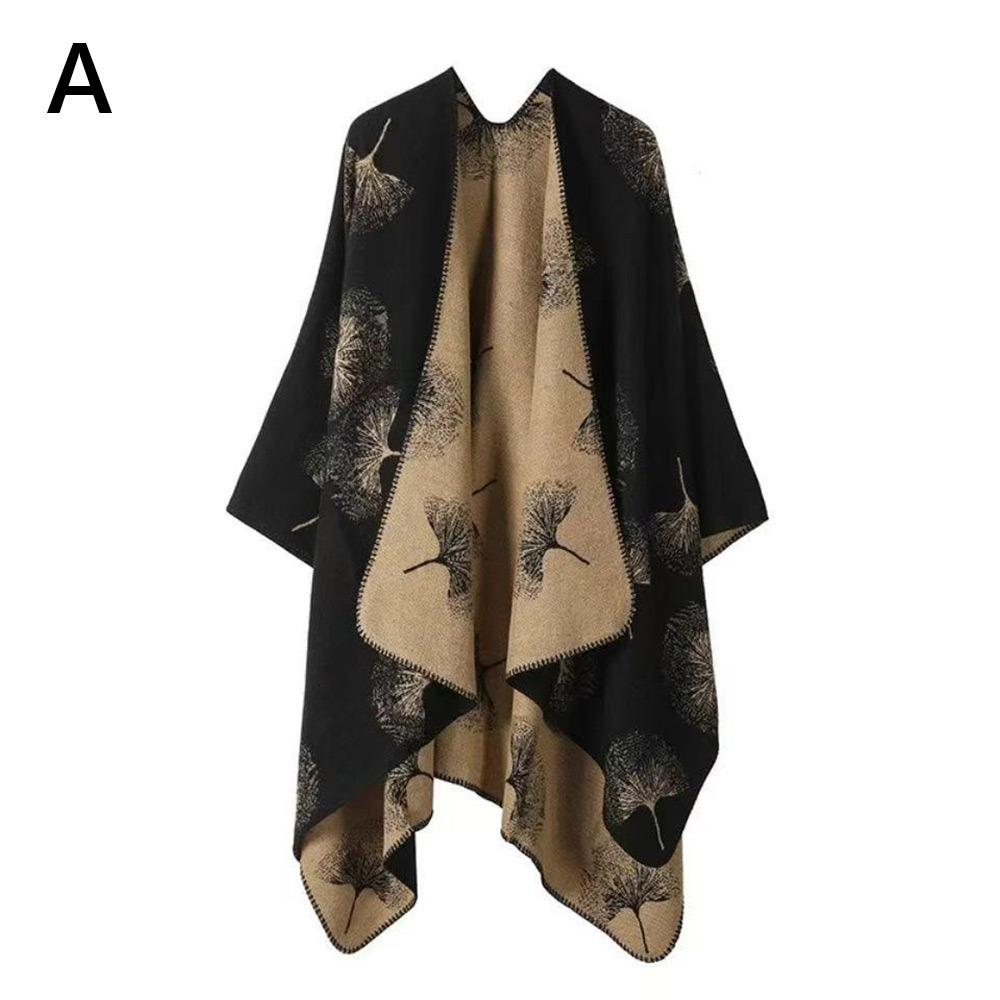 Loose Fit Women Cloak Thick Tie Dye Cape Casual Ginkgo Cape Lady Outerwear