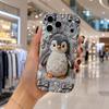 Милый Чехол-Бампер для iPhone 17 16 15 14 13 12 11 8 7 Plus Pro Max с Пингвином, Бантом, Стразами, Жемчугом и Волнистым Краем, Мягкий Блестящий Чехол