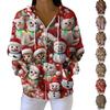 Women's Casual Fashion Long-Sleeved Zip-Up Christmas Print Knitted Hoodie