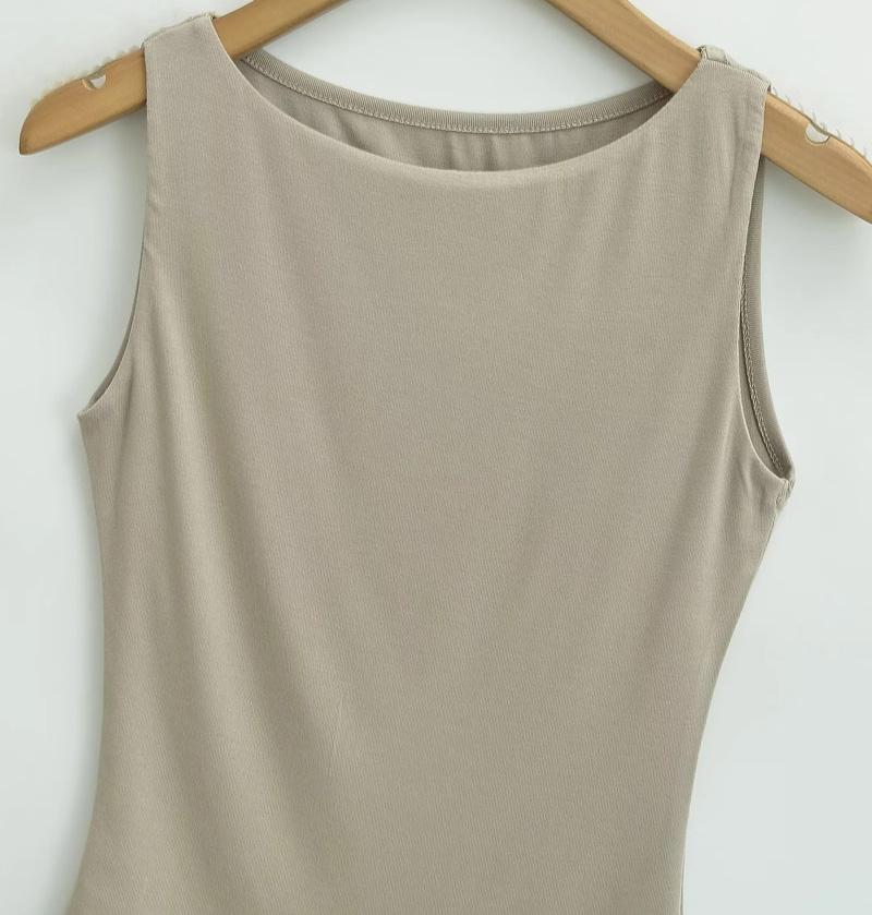Women Double Layer Boat Neck Soft Slinky Tank Top