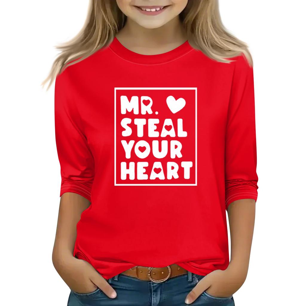 Топы с принтом для девочек 5-16 лет с круглым вырезом и рукавами 3/4 Футболки Модные топы Наряды Футболки