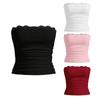 Fashion Casual Lace Strapless Women's Tank Tops Y2k Navel Exposed Sexy Crop Tanks Camis Solid Slim Fit Office Lady Summer Vest 24506