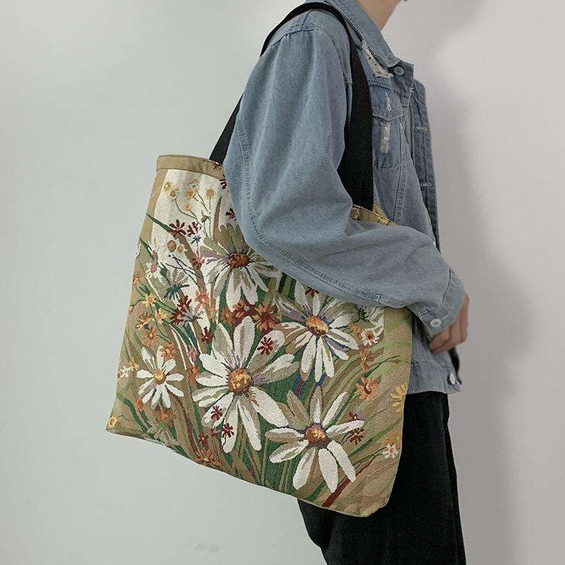 Bohemian Style Printed Bag Large Capacity Portable Mommy Bag Canvas Tote Bag Shoulder Bag