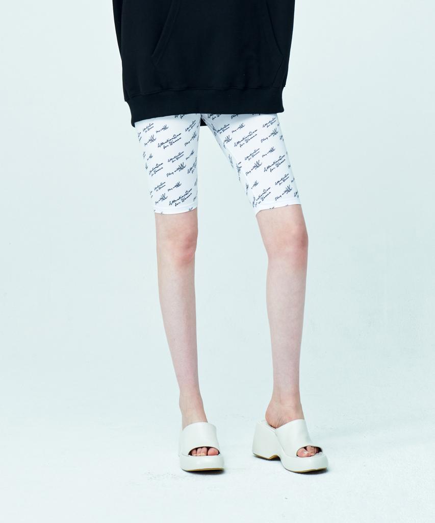 ATTENTIONROW FOR WOMEN Cursive Logo Print Biker Shorts (Ivory)