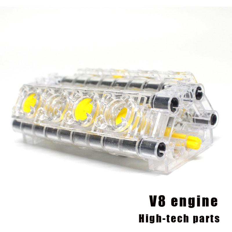 MOC Высокотехнологичный Автомобильный Двигатель V8 DIY Прозрачный Аксессуары для Воздушных Цилиндров Кубики Совместимые с Lego Высокотехнологичные Игрушки