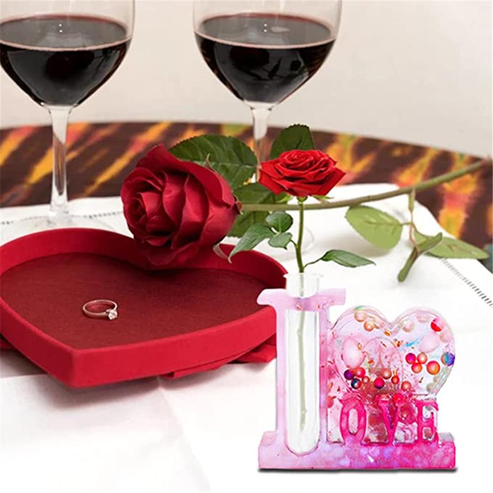Diy Silicone Mold Love-shaped Photo Frame Flower Arrangement Device Desktop Decoration Epoxy Resin Die (including 3 Transparent Test Tubes)