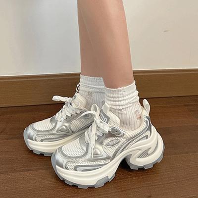 Модный летний стиль, сетчатые дышащие, на толстой подошве, с увеличением роста, кожаные повседневные спортивные туфли, повседневная обувь для женщин, повседневные кроссовки на платформе