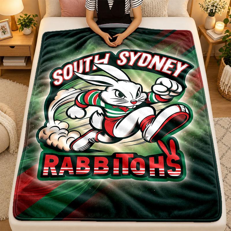 Flannel BlanketSouth Sydney Rabbitohs Warm Soft Throw Blanket for Indoor Sofa Bed Living Room Use