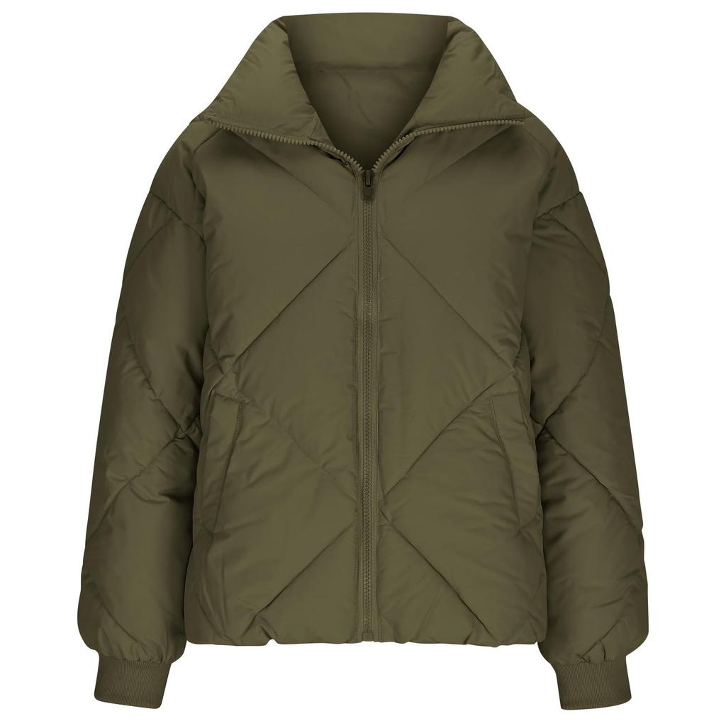 Женская повседневная однотонная короткая клетчатая куртка с одним воротником и длинными рукавами из плотного хлопка