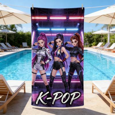 Стиль K-Pop Девичьей Группы Узор Быстросохнущее Пляжное Полотенце Плоская Печать Дизайн Мягкое Нежное к Коже Унисекс Взрослый Много Размеров