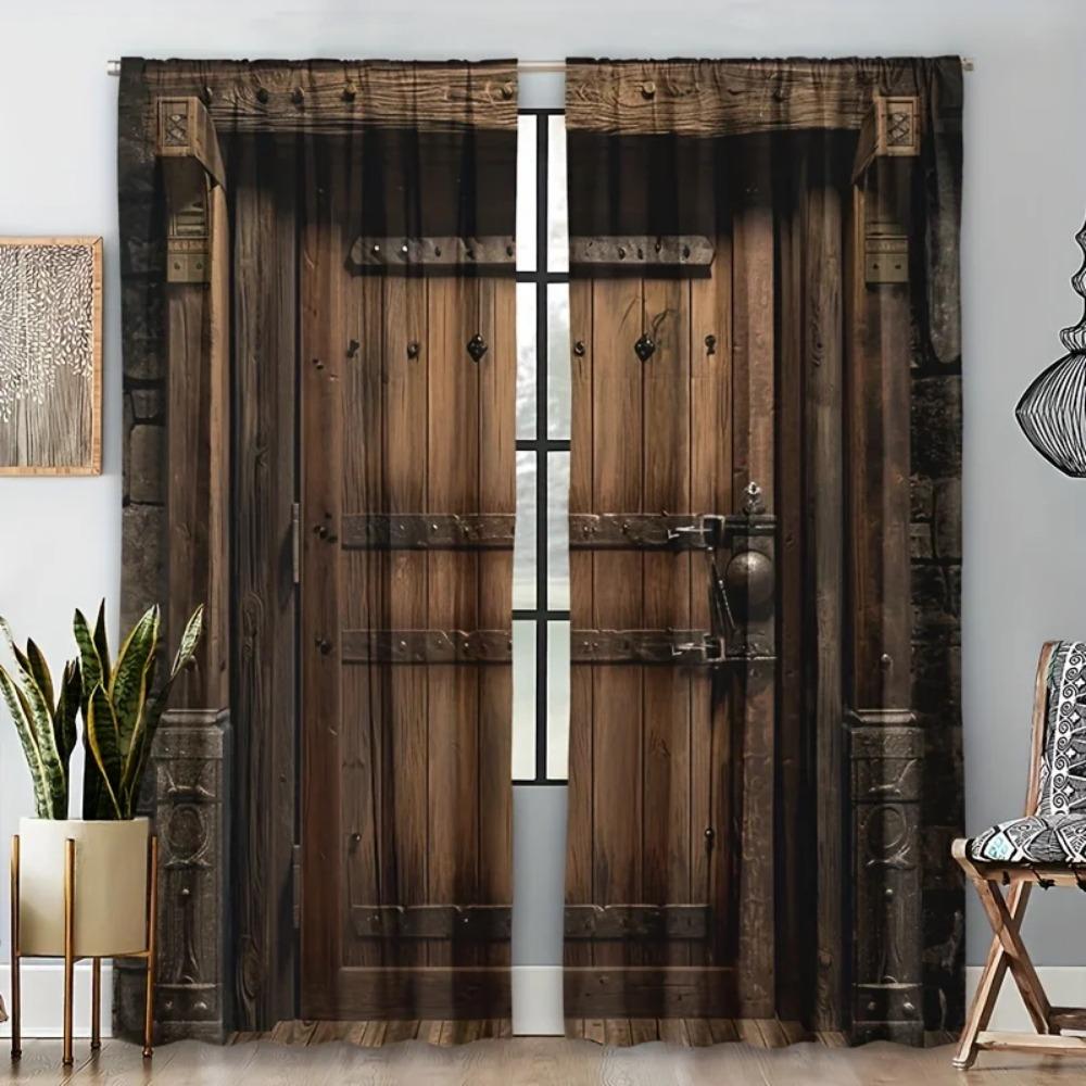 2 шт. Шторы с узором в деревенском стиле для дверей - Карманные оконные шторы для домашнего декора и уединения в кабинете, спальне, кухне или гостиной