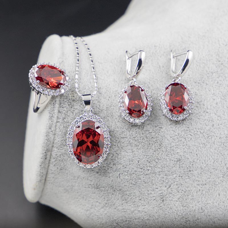 European and American Zircon Jewelry Set Jewelry Ring Necklace Earrings Inlay