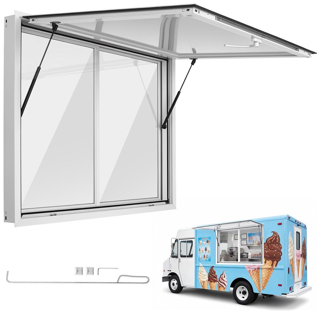 VEVOR Concession Window 1220x915mm Aluminum Alloy Service Window, for Food Truck, Up to 85 Degrees Stand Serving w/ 2 Sliding Acrylic Windows