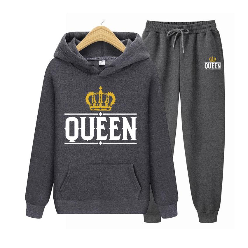 Королева Женский костюм с капюшоном Толстовка с капюшоном Комплект из двух предметов Женская толстовка с капюшоном Осенний мужской комплект с капюшоном + брюки