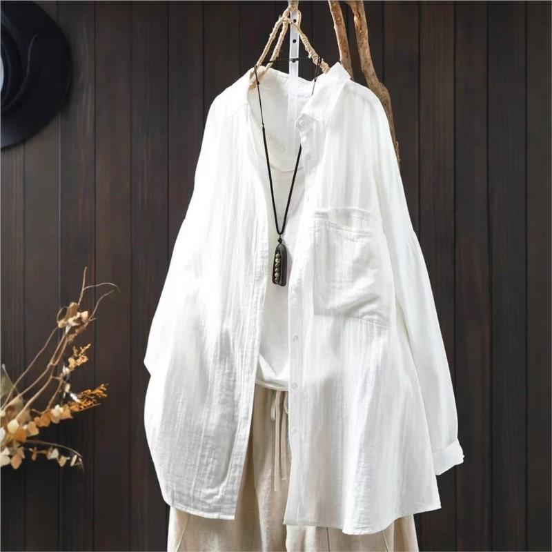 Johnature Женские винтажные рубашки, топы, отложной воротник, длинные рукава, блузки, весенние карманы на пуговицах, мягкие рубашки