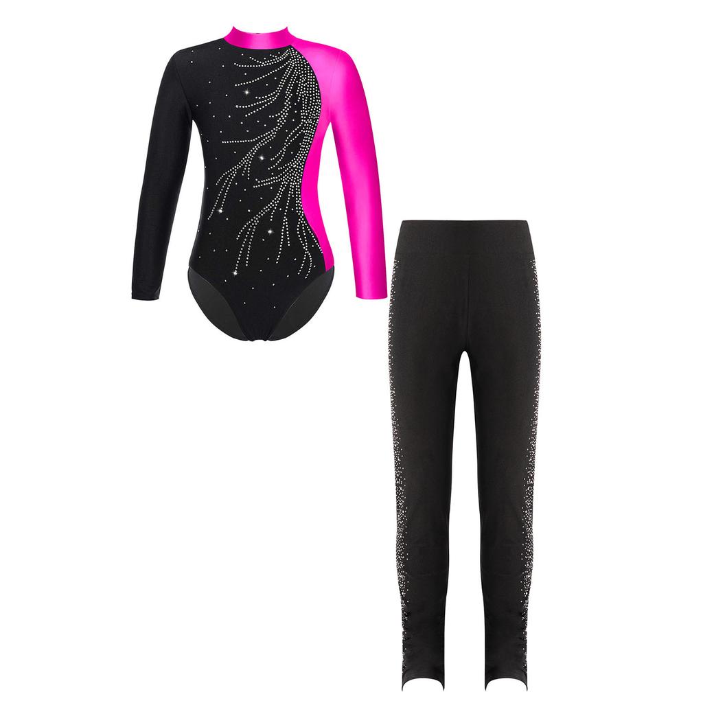 Детская одежда для девочек с длинным рукавом для балета, гимнастический купальник, танцевальный костюм для соревнований по фигурному катанию с брюками