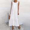 Sumemr Beach Holiday Sundress Women Sleeveless Ruffles Hem Long Dress Cotton Linen Casual Loose Pleated Kaftan Dress Plus Size