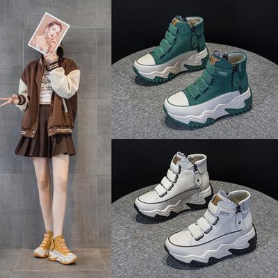 6773 увеличение внутренней высоты 7 кожаные кроссовки для папы женские, осень новинка универсальные на толстой подошве маффины повседневные