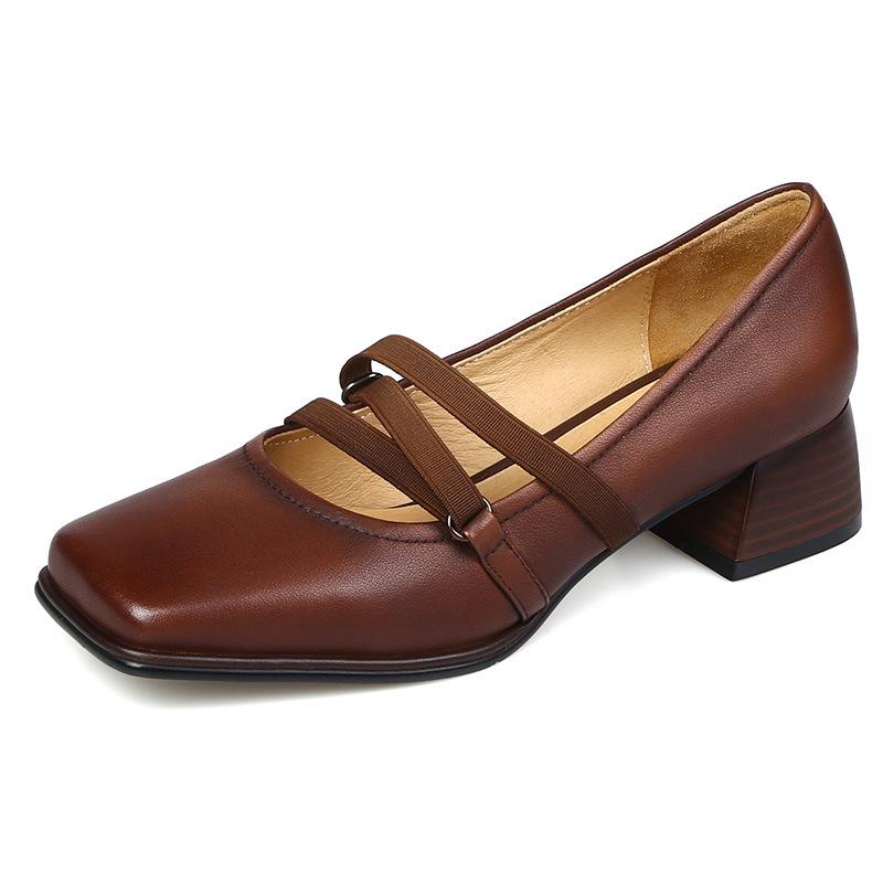 French Retro Mary Jane Shoes Women's Brown Autumn 2025 New Mid-heel Square Head Light Mouth Single Shoes