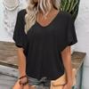 Летняя свободная повседневная женская футболка с короткими рукавами, однотонная, с V-образным вырезом, простая офисная, элегантная, модная, топы больших размеров, блузка, базовые женские рубашки