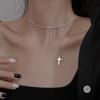Cross Necklace Tide Sweater Chain Personality Trend Women'S Splicing Tassel Pendant Collarbone Chain
