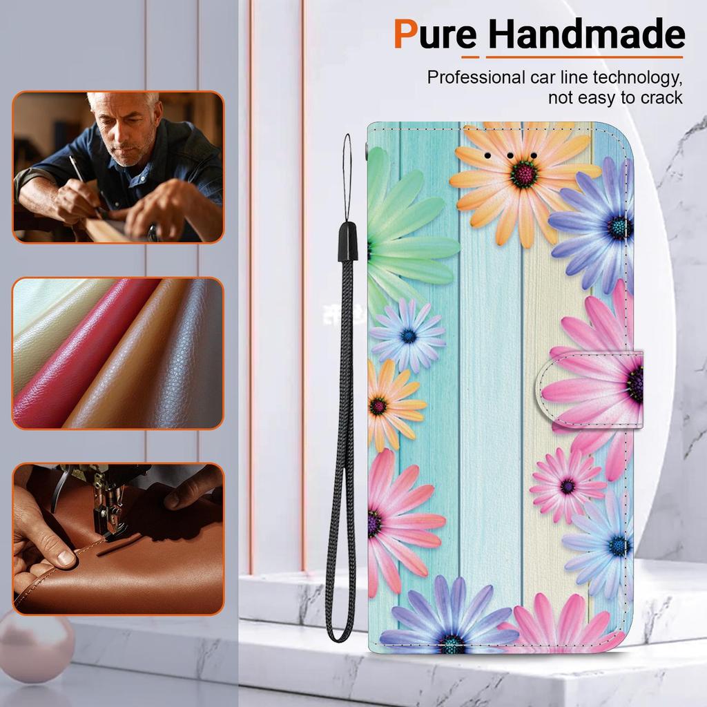 3D Абстрактное искусство Живопись Цветы Животные Кожаный телефон Кошелек Чехол-книжка Подставка для iPhone 15 Pro Samsung A16 Redmi Note 14 Магнитный слот для карт Флип-чехол