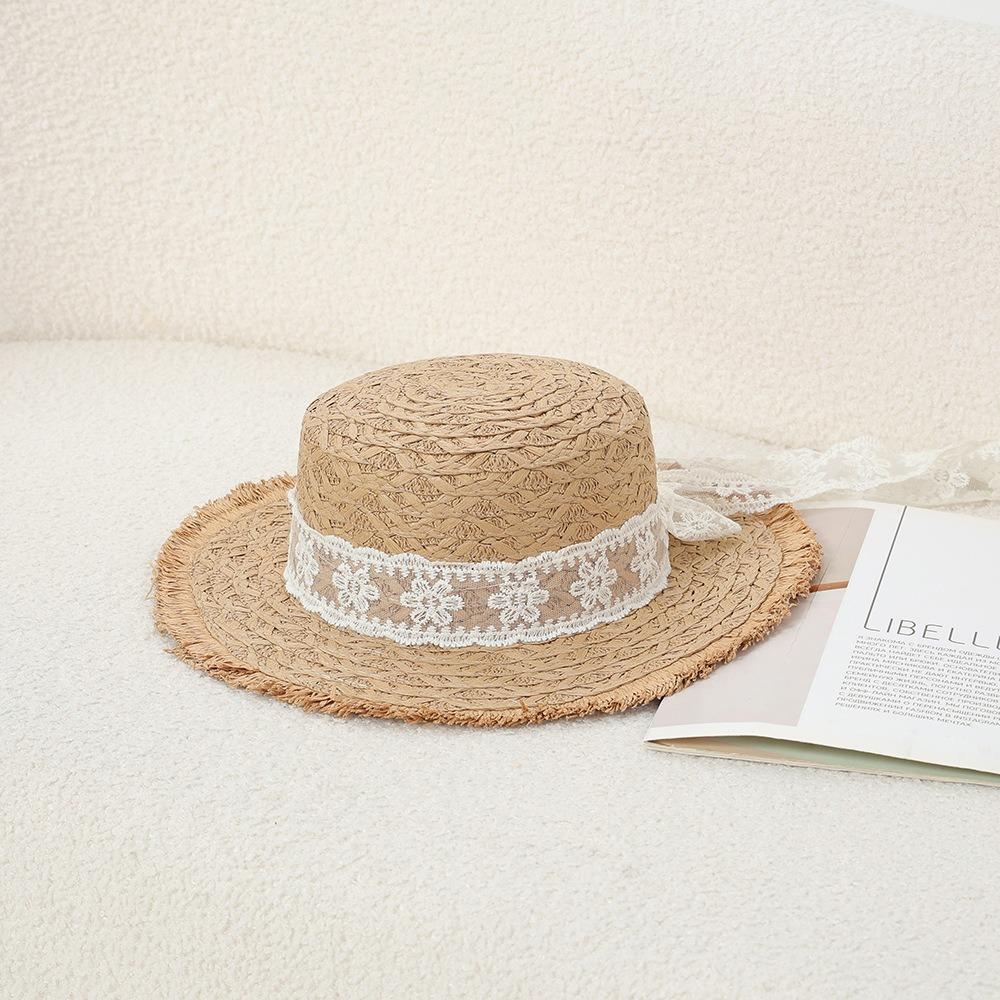 Lace Flower Straw Hat Breathable Material Solid Fringe Beach Straw Hat Extended Brim Elegant Style Wide Brim Sun Hat