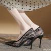 Women's Shoes Breathable Lace Mesh Sexy High Heels Design Sense Niche Temperament Pointed Thin Single Shoes Versatile Solid