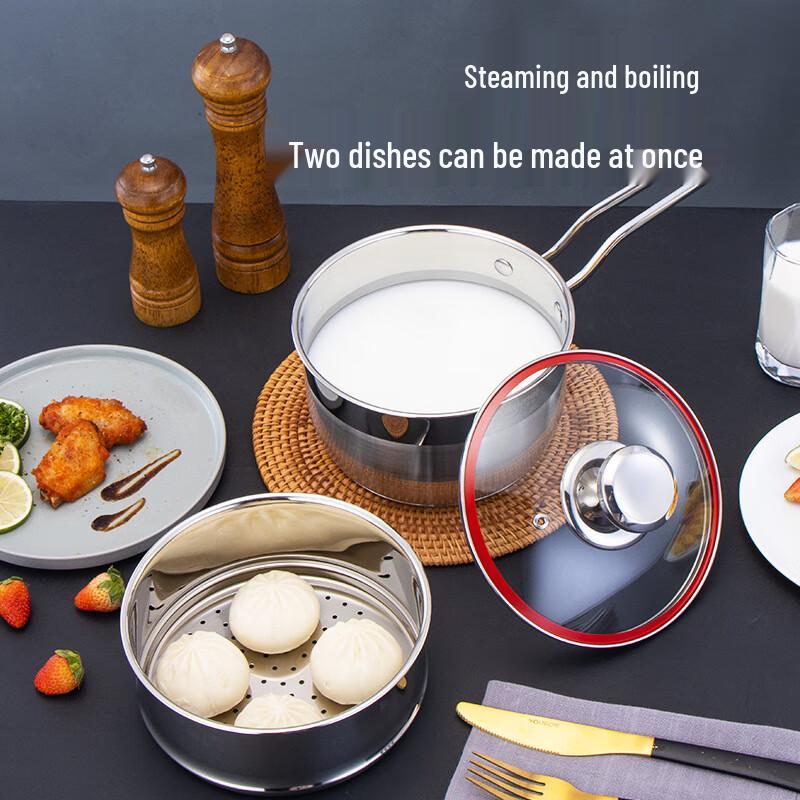 WuTuo 18CM 304SS Non-stick Milk Pot with Steamer
