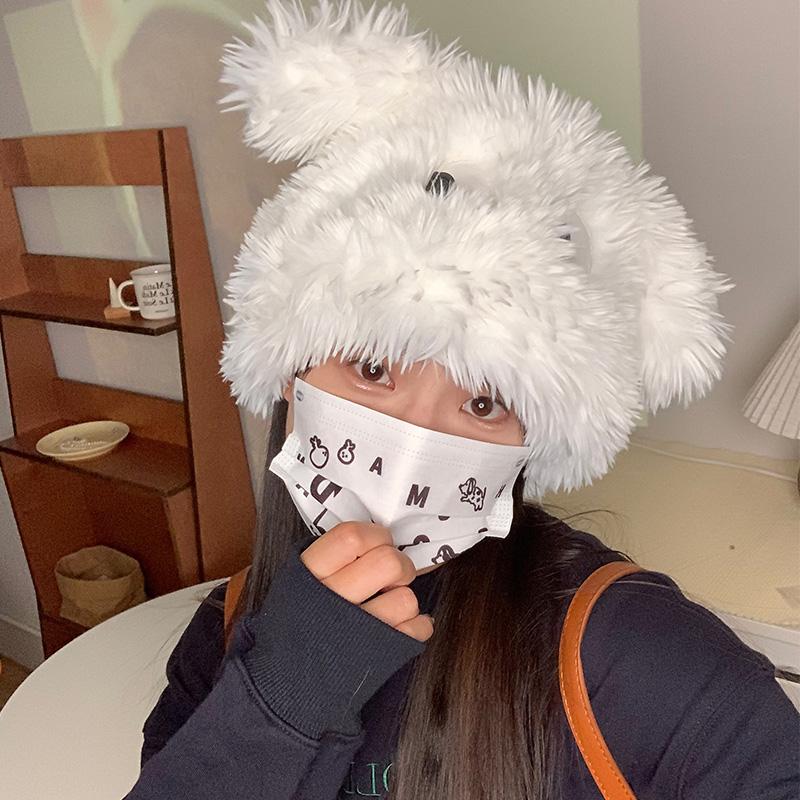 Repair the dog well rua! Cute big eyes puppy plush hat female autumn and winter pullover hat warm Lei Feng hat