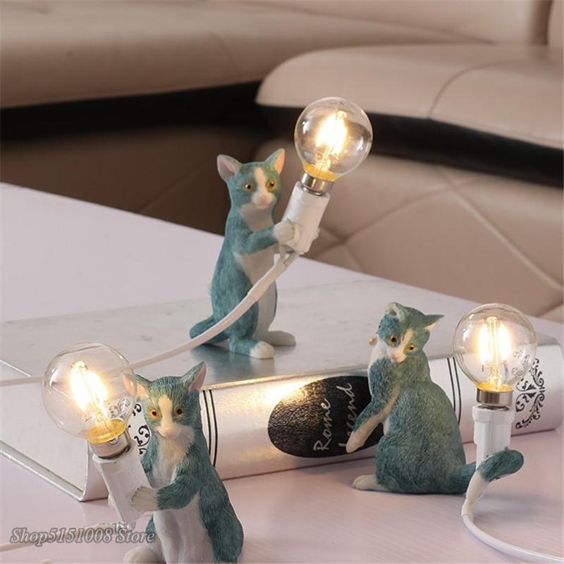 Animals Table Lamp Nordic Children's Bedroom Resin Cat Table Light  Bar Table Light Home Decor Night Light Lighting Fixtures