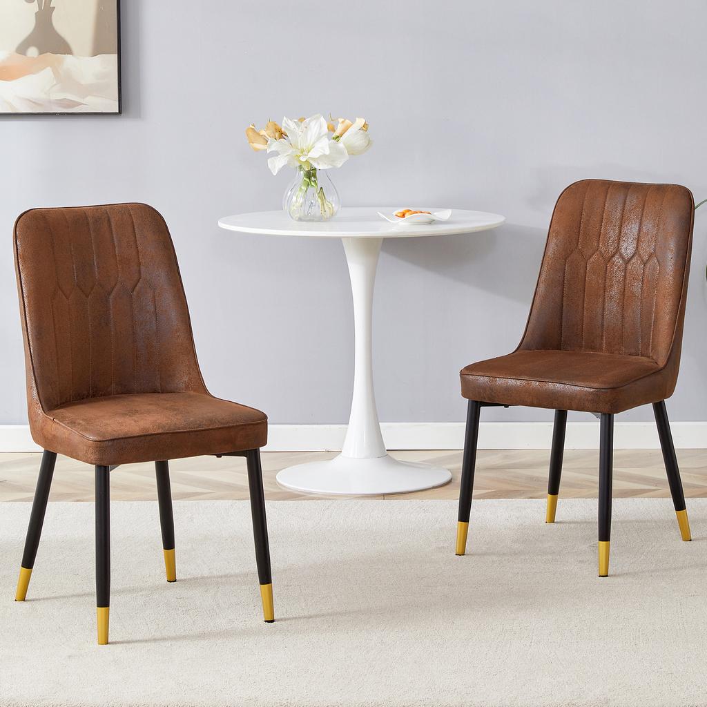Set of 2 – Modern Brown Dining Chairs with Backrest of Tech Fabric and Black Metal Legs, Suitable for Areas such as Dining Room, Kitchen and Bedroom.