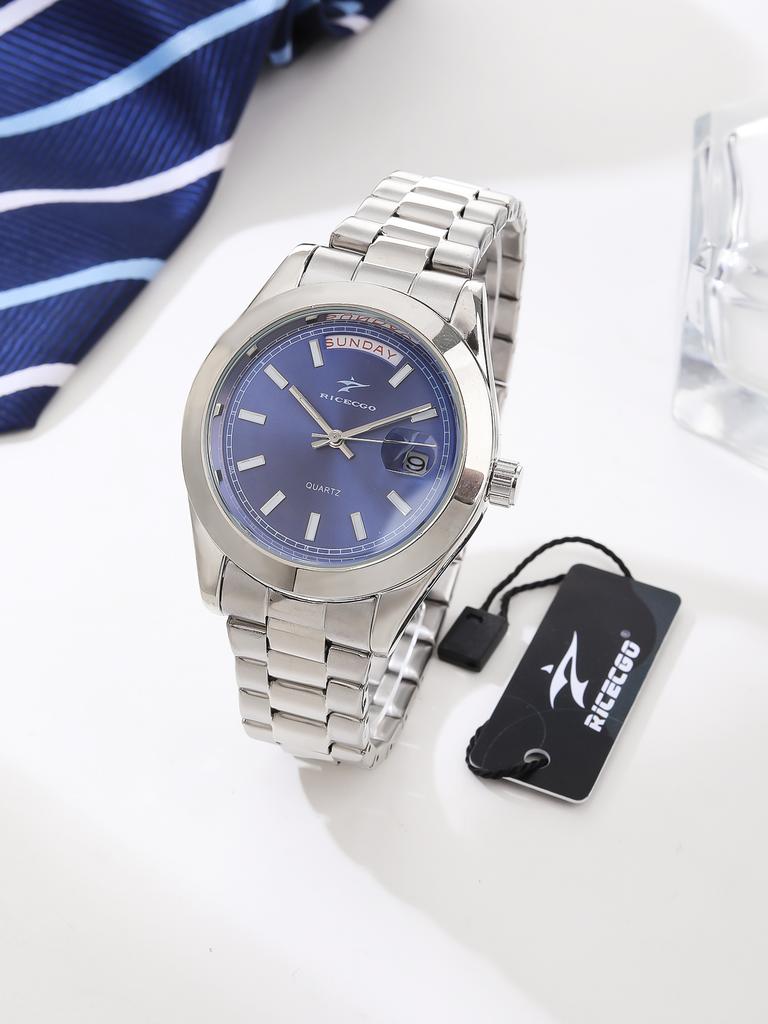 Best-Selling 41mm Luxury Watch with Glass Dial Calendar Business Fashion Style Quartz Movement Stainless Steel Band 20mm