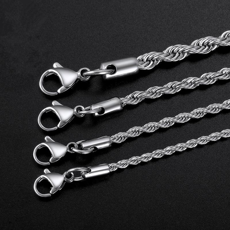 Width 3MM 316L Stainless Steel Twisted Rope Chain Necklace Men and Women Link Necklace Fashion Gift Jewelry
