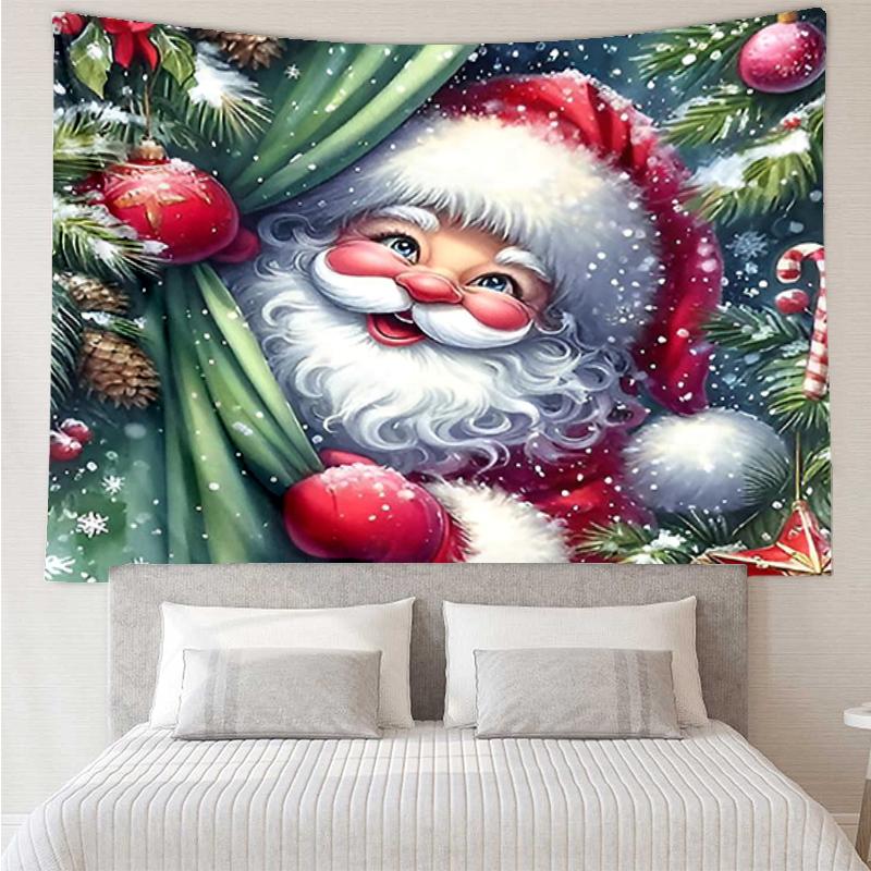 Christmas-Santa-Claus Print Tapestry, Backdrop, Easy Setup, Ideal for Bedroom, Office & Living Room, with Aesthetic Wall Hanging Decor.