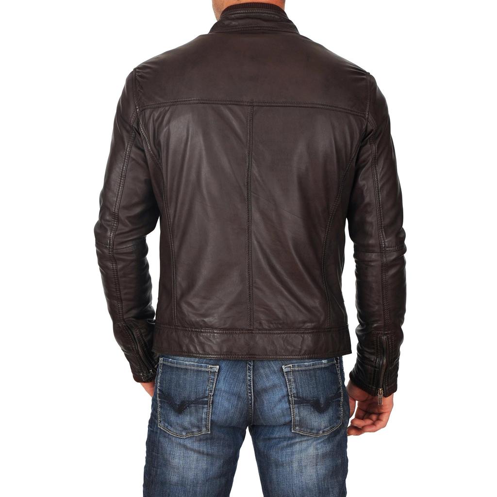 SKINOUTFIT Мужская куртка из натуральной овчины коричневого цвета, стильная байкерская куртка-бомбер, верхняя одежда MJ 29