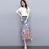 Floral Skirts Womens Medieval Pleated Long Goth Skirt A-LINE Irregular Denim Spliced Chiffon Jean Beach Maxi Skirt Y2k Summer