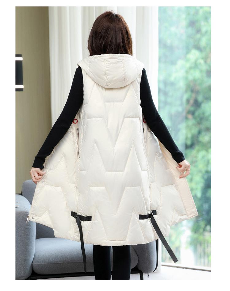 Осенне-зимняя женская однотонная свободная ветрозащитная жилетка средней длины с капюшоном без рукавов, женская куртка