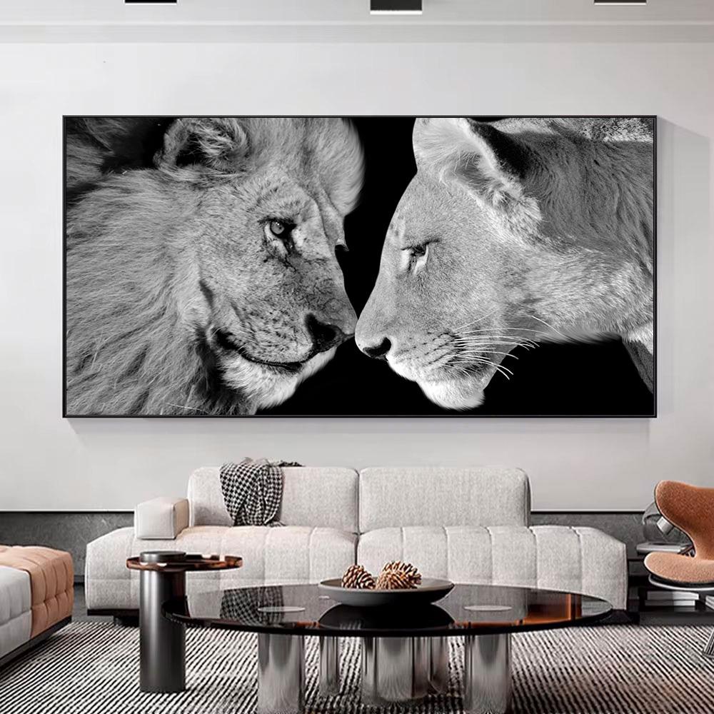Черно-белая картина с изображением дикого животного Льва на холсте, Постеры с изображением семьи львов, Современное настенное искусство, Картины для гостиной, домашнего декора