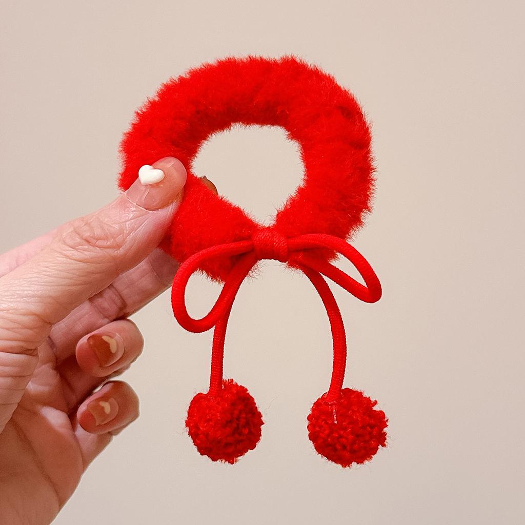 Strawberry Pink Ball Hair Ties Cherry Blossom Bow Scrunchies for Girls Kawaii Ponytail Holders Furry Pompoms Hair Accessorie