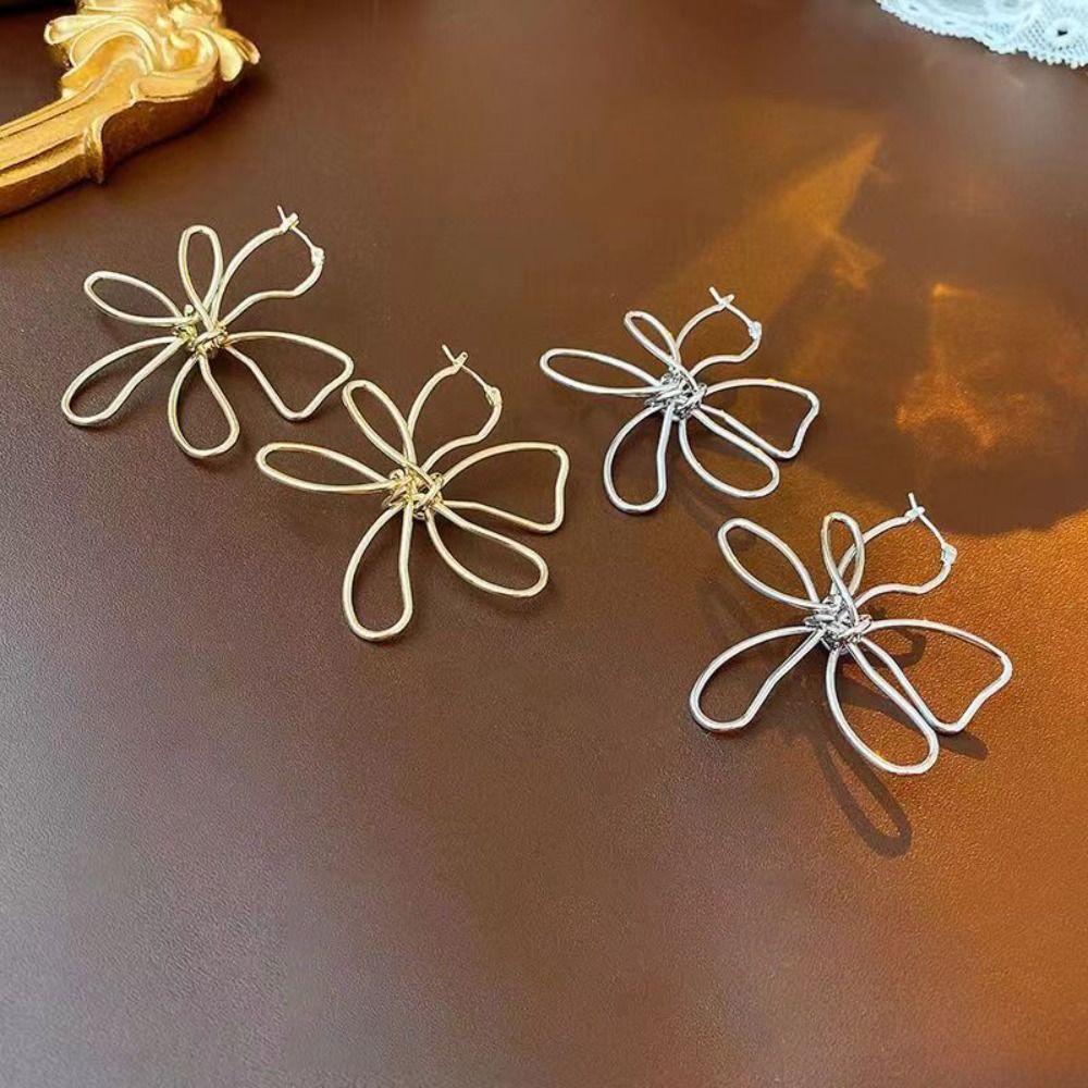 Jewelry Accessories Lines Hoop Earrings Metal French Earrings Gift Flower Earrings Female Girls