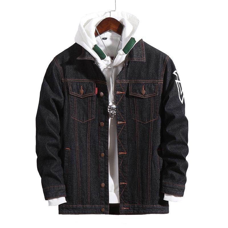 Модная мужская куртка больших размеров на осень и зиму с принтом свободного покроя с эластичной джинсовой курткой с принтом