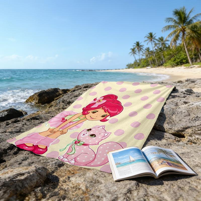 1pc Princess Strawberry6 Beach Towel, Beach and Seaside Swimming Pool Equipment, Fashion Pattern, Rectangular, Travel Essentials