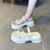 2025 Summer New Square Head Slippers Women Wear Stepping On Shit Beach Shoes Versatile Internet Celebrity Cool Slippers Thick Sole