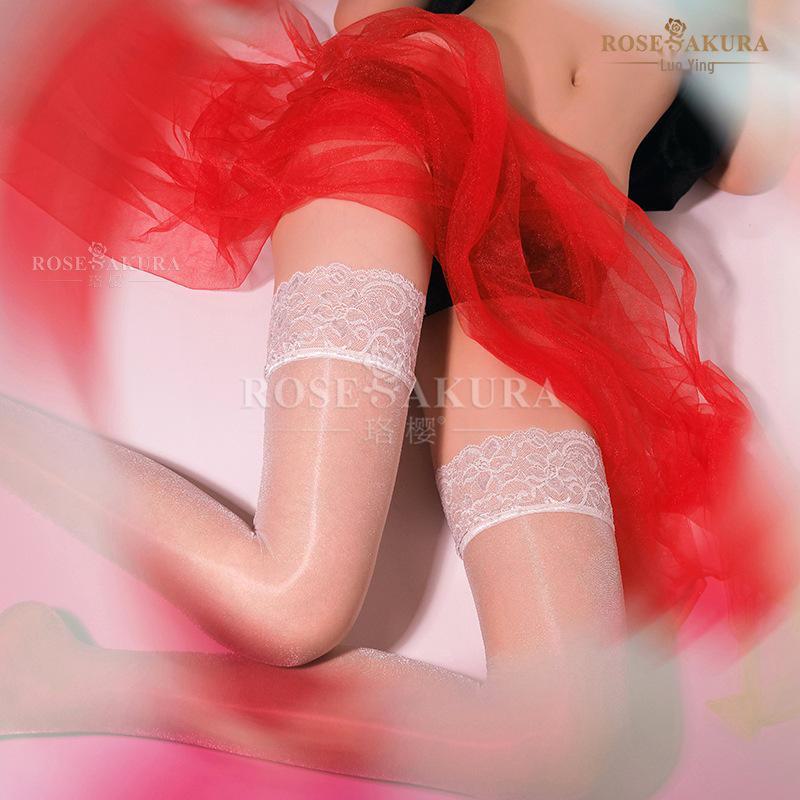 Luoying 7248 Ultra-Thin Shiny Black Jacquard Stockings with Silicone Grip